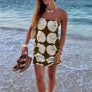 Brown + Cream Seashell Print Coverup Dress Small